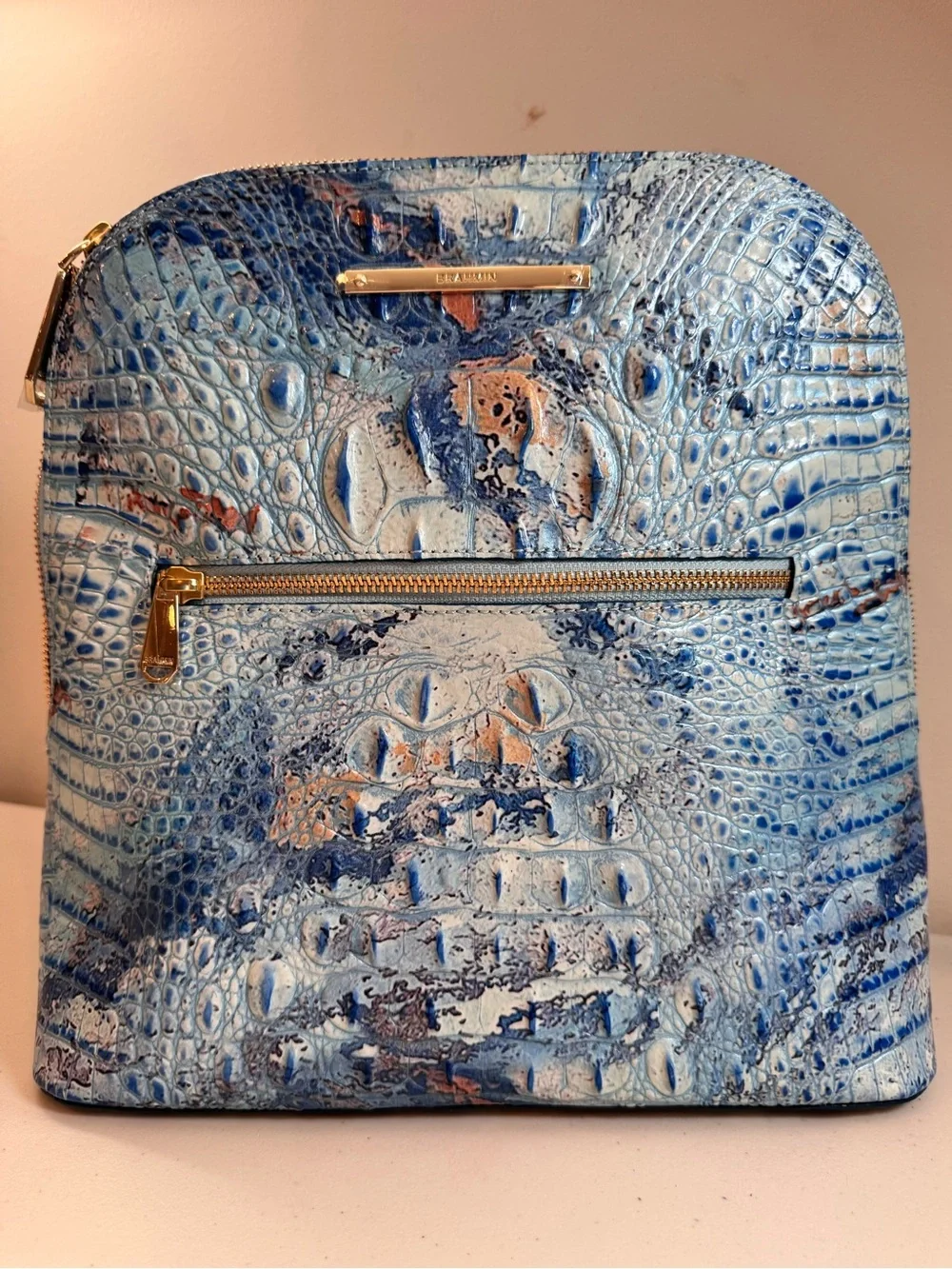 Brahmin Felicity Croc-Embossed Leather Backpack in Seaside Melbourne